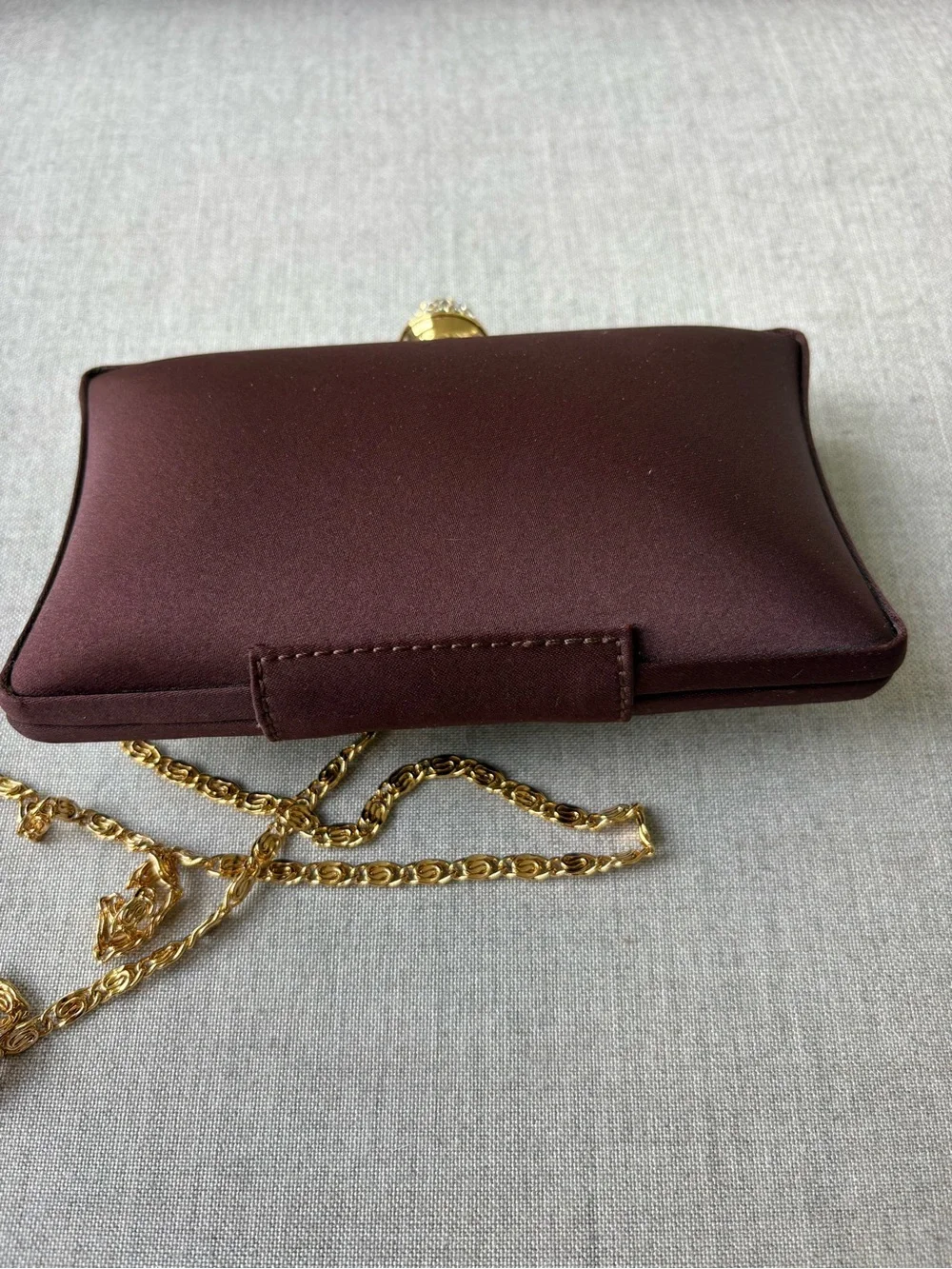 Carlo Fellini Brown Satin Evening Clutch with Gold Chain